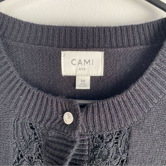 Cami NYC Lita Open-Knit Lace Sleeve 100% Merino Wool Cardigan Sweater - Picture 2 of 6